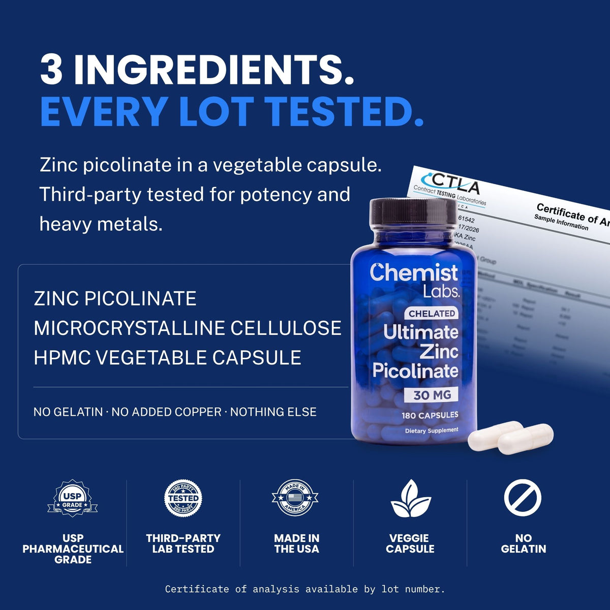 Chemist Labs Zinc Picolinate 30mg - 180 Veggie Capsules