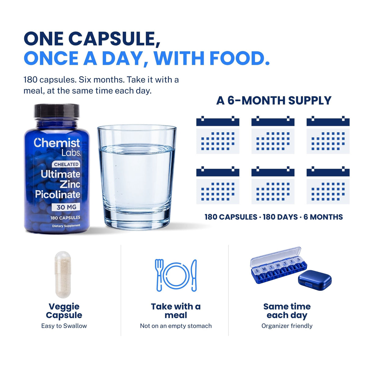 Chemist Labs Zinc Picolinate 30mg - 180 Veggie Capsules